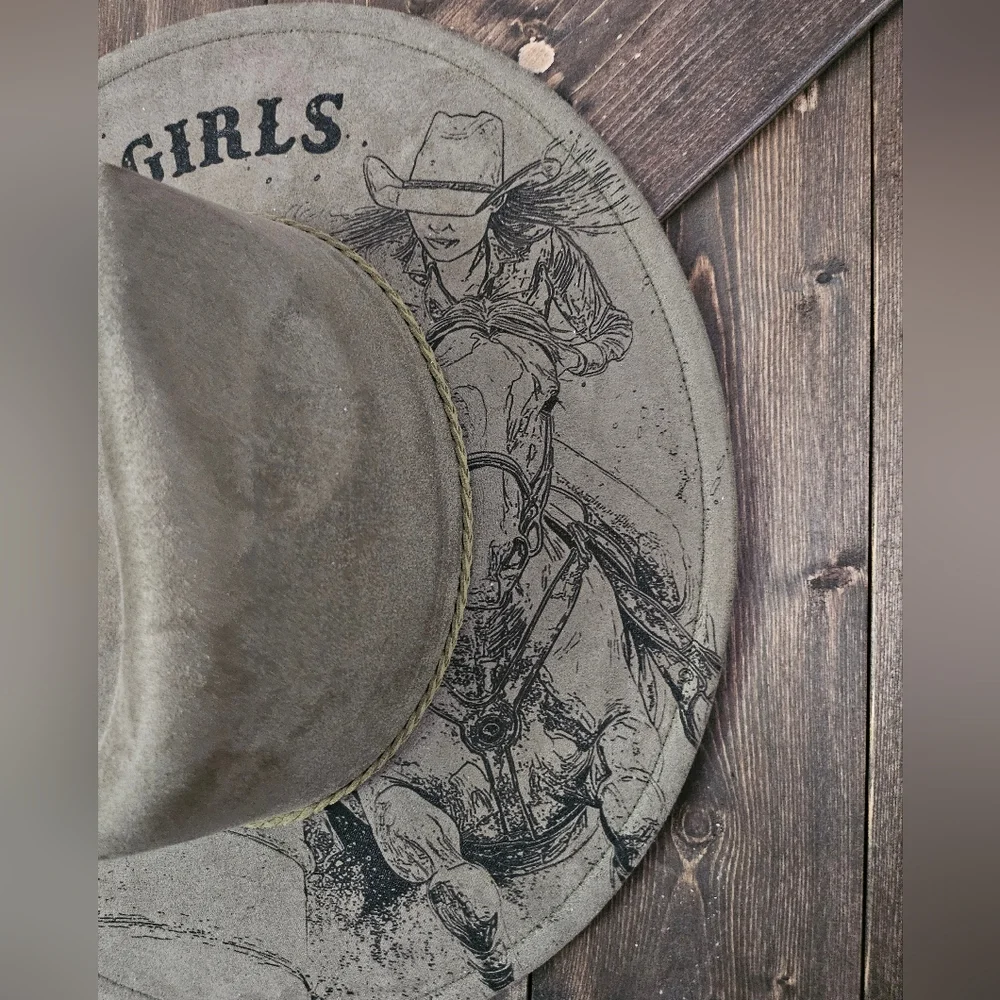 NWT Engraved Barrel Racing Fedora Hat In Olive Green
